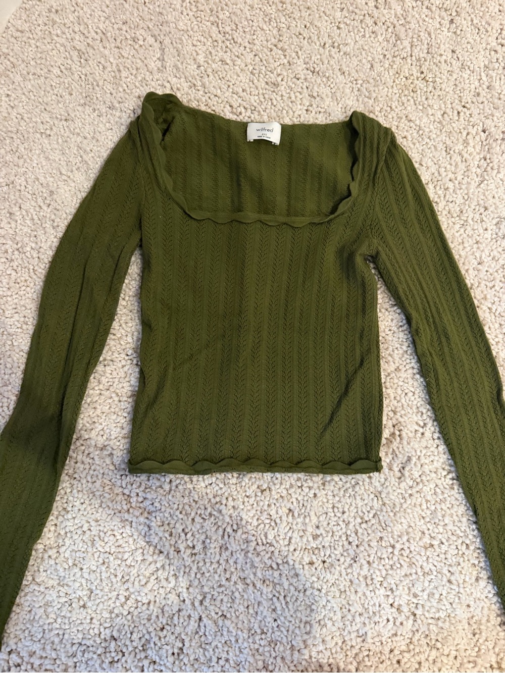 Aritzia Olive Green Square-Neck Ribbed Knit Top